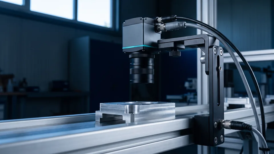 AI visualization: Industrial machine vision for close inspection of a manufactured part.